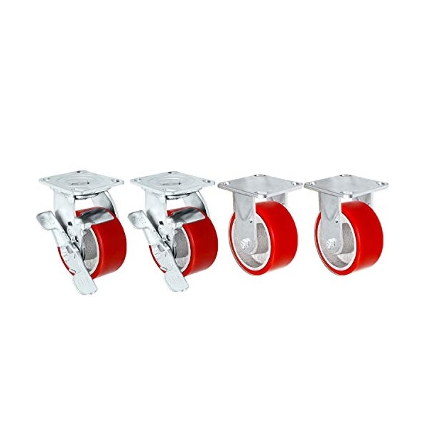 4"x2" Swivel Caster Heavy Duty Red Polyurethane Wheel, PK4
